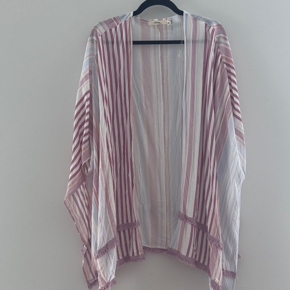 Andree Striped Kimono in Pink and White